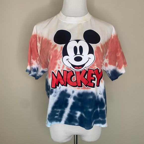 Mickey Mouse Cropped Tie Dyed RWB T Shirt Medium+ - Picture 1 of 7